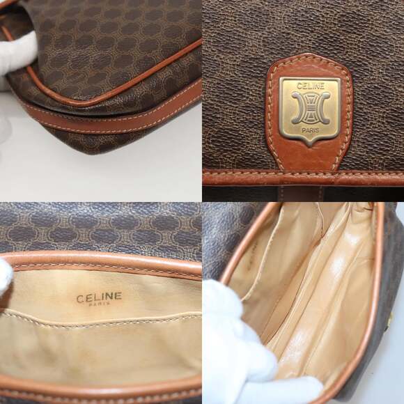 CELINE Macadam Canvas Shoulder Bag Pvc Leather Brown Gold - Picture 11 of 12